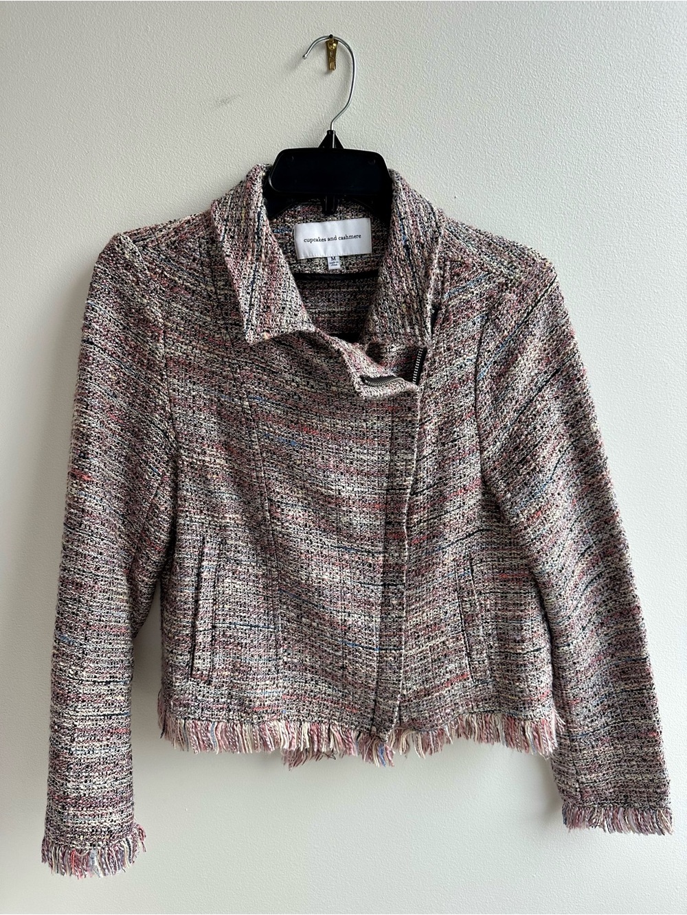 cupcakes & cashmere Canter Pink Tweed Moto Jacket, size M - Picture 8 of 12